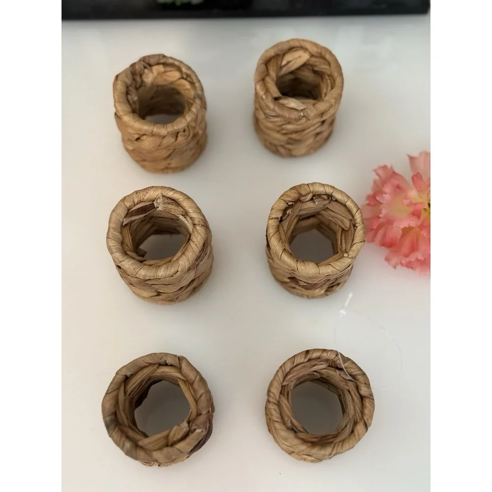 Set of 6 Vtg Woven Seagrass Napkin Rings Rustic Dining Table Place‎ Setting 2